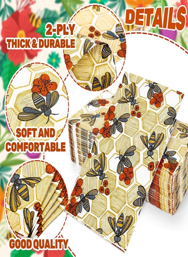 JarThenaAMCS مناديل ضيوف JarThenaAMCS، 40 قطعة، بتصميم النحل، مناديل ورقية للاستخدام مرة واحدة، مزينة بنقشة خلية النحل، مثالية للحمام، لوازم حفلات أعياد الميلاد الصيفية، وتزيين الطاولات. - Image 3